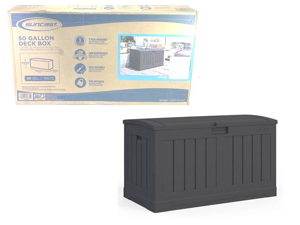 Suncast 37 in. W X 22 in. D Peppercorn Plastic Deck Box 50 gal Suncast 37 in. W X 22 in. D Peppercorn Plastic Deck Box 50 gal