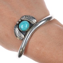 6.5&quot; 1970&#39;s Native American sterling and turquoise leaf cuff bracelet - $143.55