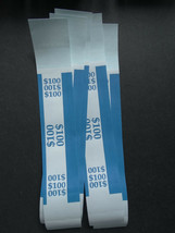 5 - Blue $100 Cash Money Self-Sealing Straps Currency Bands - £0.93 GBP