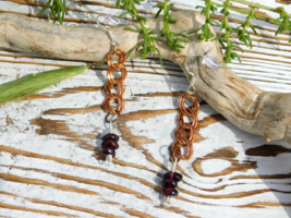 Red Garnet Natural Stone Earrings Sterling Silver &amp; Brass for Energy Protection - £13.37 GBP