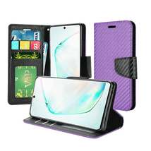 For Samsung Note 10 Wallet Flip Case Textured Carbon Fiber Case PURPLE - £4.72 GBP