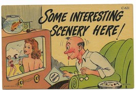 1952 Linen Curt Teich Comic Postcard- C-821 man watching television - $9.99