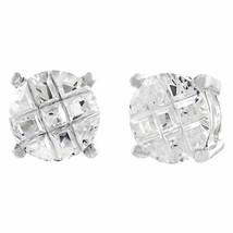 Round Invisible Cut CZ Sterling Silver Basket Set Men Stud Earrings - £7.20 GBP+