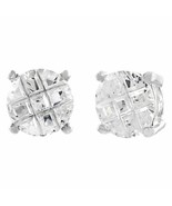 Round Invisible Cut CZ Sterling Silver Basket Set Men Stud Earrings - £7.56 GBP+
