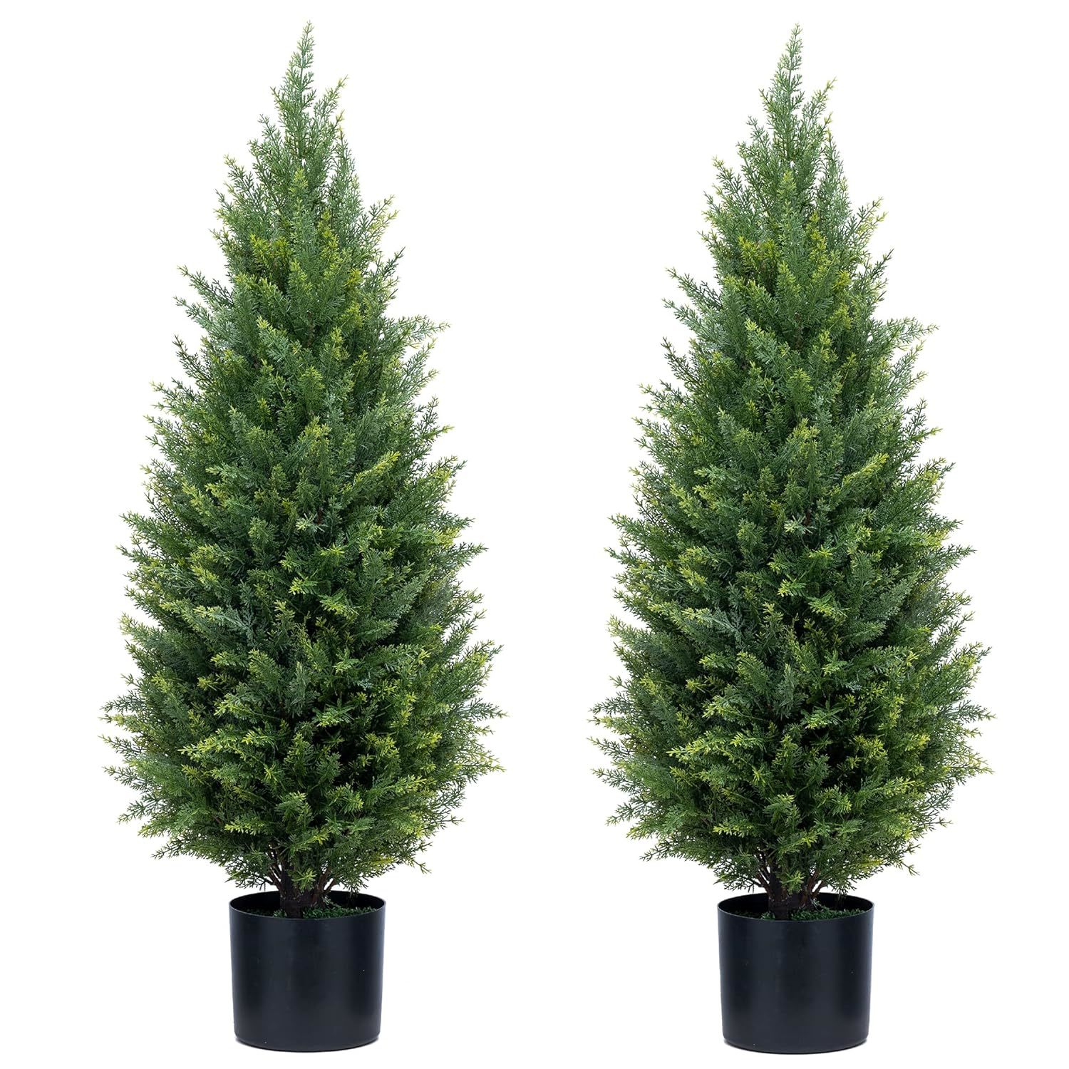 Two 3Ft Uv Resistant Bushes Potted Plants Artificial Cedar Tree Artificial Shrub