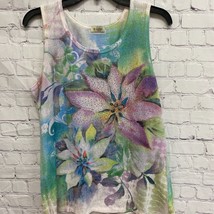 Cactus Womens Pullover Sweater Multicolor Floral Sleeveless Scoop Neck Bling M - £5.61 GBP