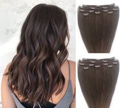 18&quot;,20&quot;,22&quot;,24&quot; 100% REMY Human Hair Extensions 7Pc Clip in #3 Medium Dark Brown - £62.37 GBP+