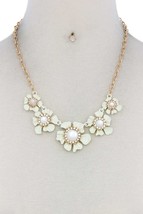 New White Floral Pearl Bead Necklace &amp; Earring Set - £7.29 GBP