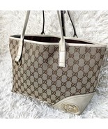 GUCCI New Britt Tote Bag Canvas Leather Shoulder Purse Beige Gold TBa0087 - $184.99