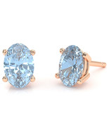 Aquamarine 7x5mm Oval Stud Earrings in 14k Rose Gold - $349.00