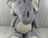 Kellytoy 17&quot; gray plush elephant baby rattle cream ribbed stuffed toy lovey - £12.42 GBP