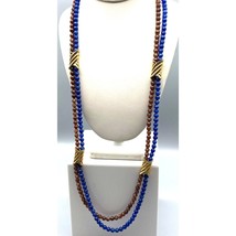 Vintage Avon Blue Nile Necklace, Blue and Brown Lucite Double Strand Linked - £29.85 GBP