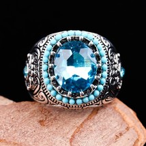 Vintage Two Tone Wave Pattern Engraved Blue Stone Bow Ring For Women Ladies Wedd - £7.46 GBP