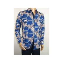 Men Sports Shirt by DE-NIKO Long Sleeves Fashion Print Soft Modal DSA125 Navy image 9