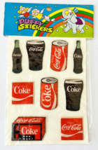 Vintage Coca Cola Puffy Stickers Sheet of 9 Coke Bottles Cans Signs 1980s Taiwan - £15.41 GBP