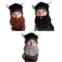 Beard Head Barbarian Looter Knit Warm Thermal Winter Ski Mask &amp; Hat With Horns - £23.99 GBP
