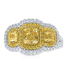 GIA Certified 2.01 TCW Natural Fancy Yellow Cushion Diamond Ring 18k Gold - £5,837.80 GBP
