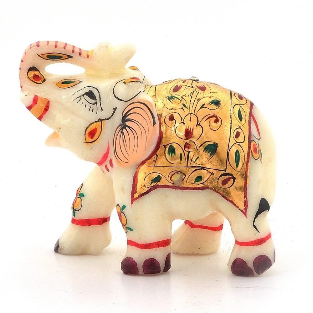 Hand Painted Marble Enameled Elephant Showpiece Handcrafted Elephant Gift Statue - $16.73