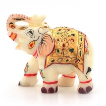 Hand Painted Marble Enameled Elephant Showpiece Handcrafted Elephant Gift Statue - £13.41 GBP