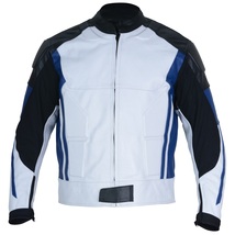 White Leather Protective Motorcycle Jacket with Armor - Leather Moto Jacket - £219.41 GBP
