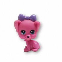 Pink Puppy Dog Figure 2 inch Purple Bow Plastic Toy Girl Big Blue Eyes Sitting - £5.68 GBP