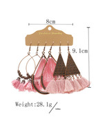 Dark Brown 3 Pairs Boho Floral Tasseled Geometric Dangle Earrings Set - $8.76 CAD
