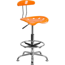 Vibrant Orange and Chrome Drafting Stool with Tractor Seat - $134.99