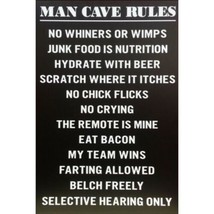 11&quot; man cave rules #1 whiners wimps junk food beer belch street parking sign - £24.17 GBP