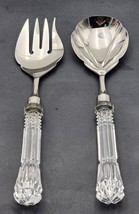 Reed and Barton Salad Serving Fork &amp; Spoon Stainless Steel Crystal Glass... - $35.52