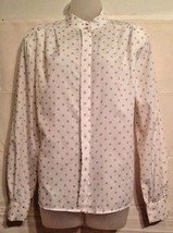 JH Collectibles Women&#39;s 16 Blouse White Tan Polka Dots Button Front Long Sleeves - £10.28 GBP