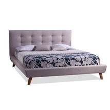 Full size Beige Linen Upholstered Platform Bed with Button Tufted Headboard - $13,985.16 MXN
