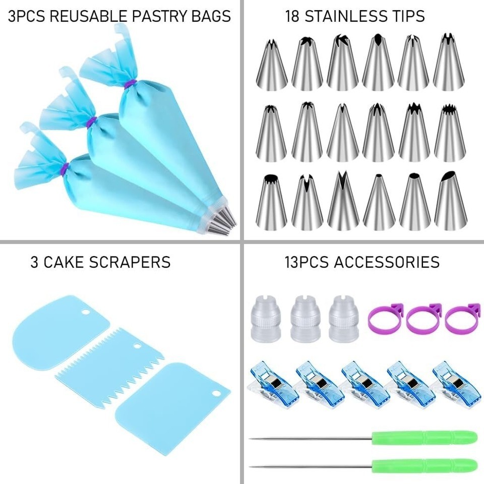 Piping Bags and Tips Set, Cakes Decorating Kit Supplies with 3 Reusable Pastry Item image 5