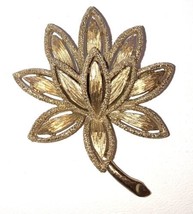 Vintage Avon Brooch Pin Textured Gold Tone Leaf 2 1/2 inches - $21.94