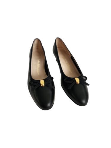 Vintage Salvatore Ferragamo Regime Black Pump Bow Heels Shoes 9.5AAA - $118.80