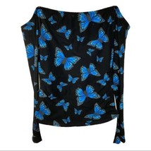 Orange Kiss Black and Blue Butterfly Knit Top Off The Shoulder Sides Open - £19.80 GBP