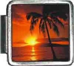Tropical Palm Tree Sunset Italian Charm Bracelet Jewelry Link A10350 - £6.29 GBP