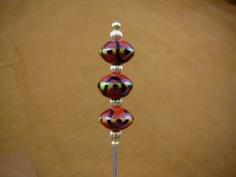 U-283-78) red colored glass yellow black striped gold beads hatpin Pin h... - $10.39