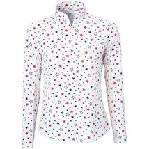 NWT Ladies IBKUL CELEBRATION WHITE RED Long Sleeve Mock Golf Shirt  S & XXL image 2