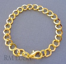 Gold Plated Link Chain Bracelet 7mm w/Lobster Claw Fits Clip ON Charms - £3.20 GBP