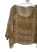 Women’s Love21 Sheer Woven Top XS Green Beige Boho Boxy Blouse NWT image 2