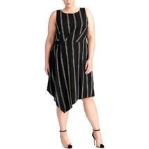 Rachel Roy Women&#39;s Striped Asymmetrical Dress Black 20W B4HP $129 No Tags - £31.82 GBP