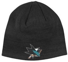 San Jose Sharks NHL Reebok Black Cuffless Knit Hat Cap Adult Winter Beanie - $14.99