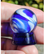 Handblown shooter marble glassstand Art glass  1&quot; estate blue PONTIL SIG... - $149.99