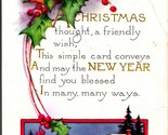Christmas and New Year Poem Holly Cabin Embossed Whitney Made 1920 Postcard - $3.91