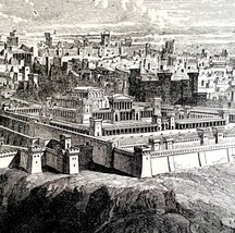 1880 Temple In Jerusalem David&#39;s Era Victorian Wood Engraving Religion D... - $39.99