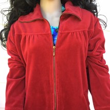 Style&amp;Co Sport Red Velour Jacket Blouse Shirt 1X Zip Up Long Sleeve Cotton Blend - £7.95 GBP