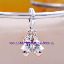 2023 Release Rose Gold-Plated and 925 Silver Wedding Bells Double Dangle Charm - £13.71 GBP