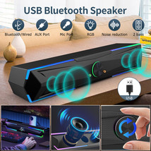 Computer Pc Bluetooth Speakers Wired Usb Powered Soundbar W/Aux Micropho... - £41.84 GBP