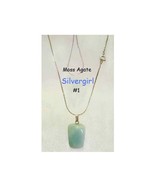 Moss Agate Gemstone Necklace 20&quot; Silver Chain - £9.59 GBP