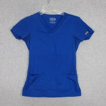 Cherokee Workwear Women&#39;s Scrub Top XXS Royal Blue V Neck Rib-Knit WW645 - £7.43 GBP